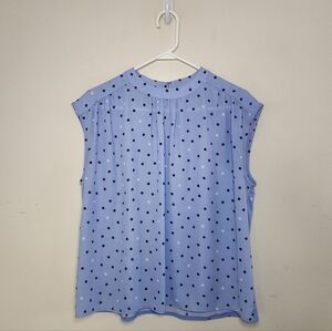 Women's Ann Taylor Blue Sleeveless Polka Dot Top Sz Medium